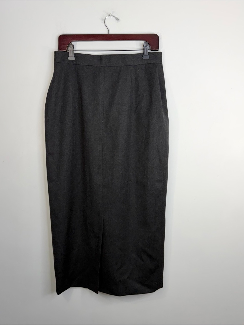 Vintage 90s minimalist pure wool charcoal grey midi maxi pencil wrap skirt 13 - Picture 4 of 13